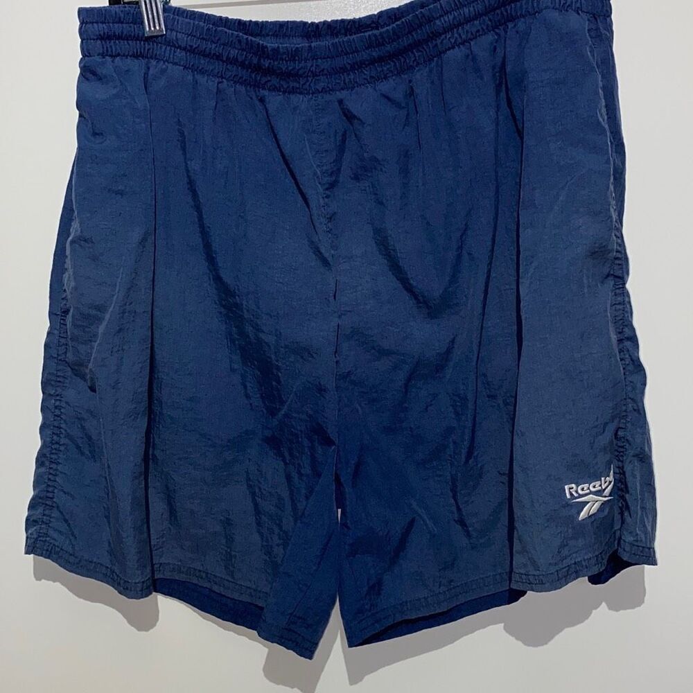 Reebok Vintage Mens XL Navy Blue‎ Nylon Mesh Lined Athletic Gym Shorts RN 69421